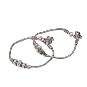 Silver Color Metallic Beads Oxidised Anklets